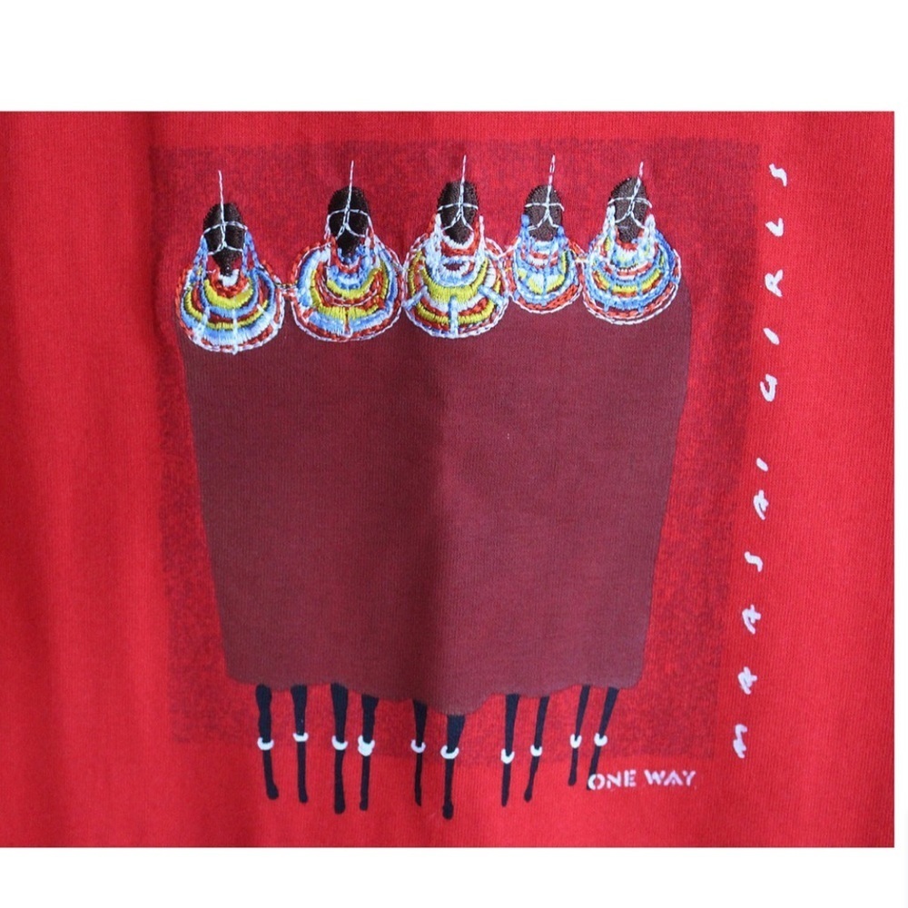 100% Cotton Hand Painted Embroidered Maasai Tee Size Large - Picture 3 of 5